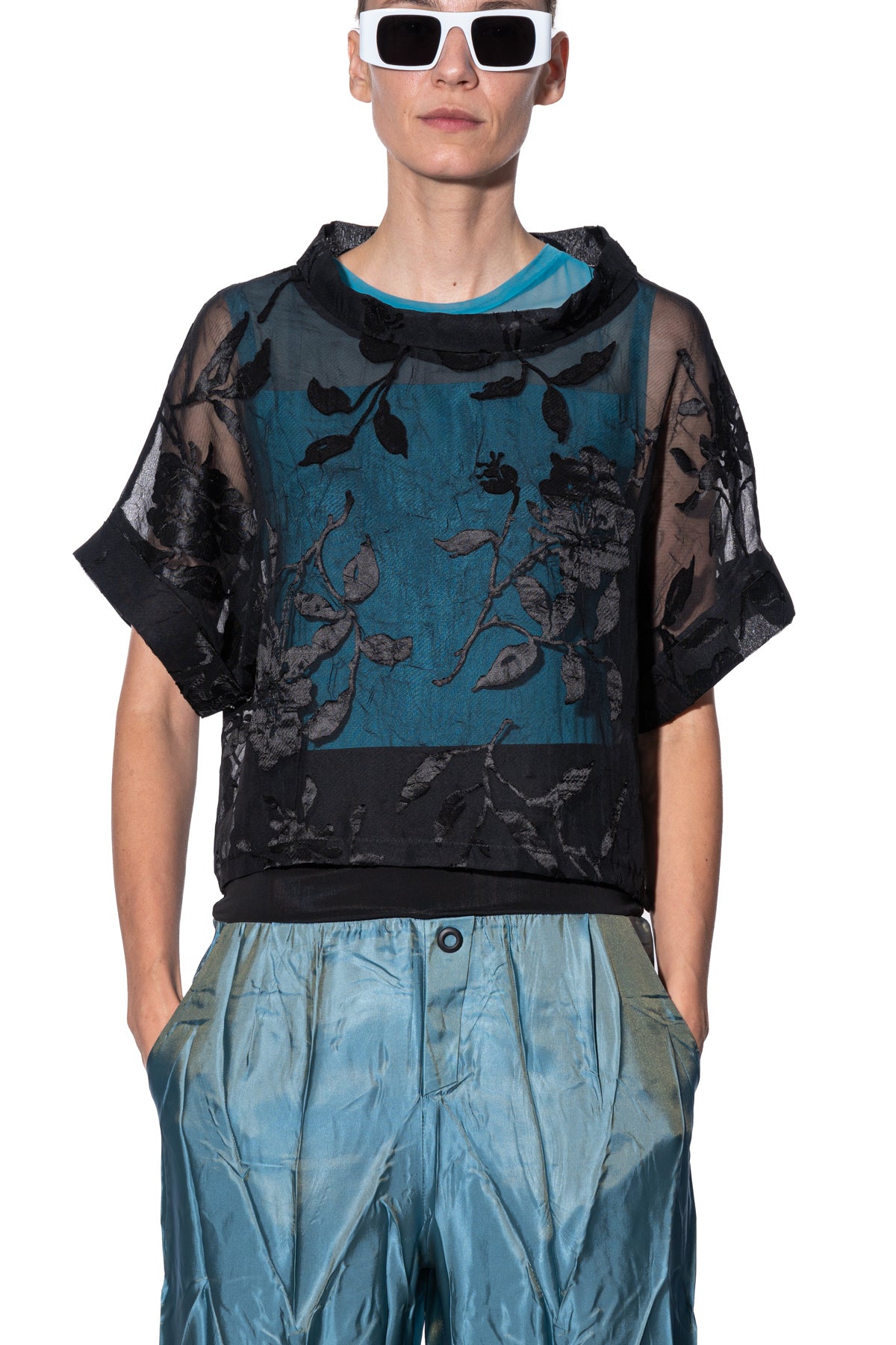 Short Sleeve Floral Mesh Shirt